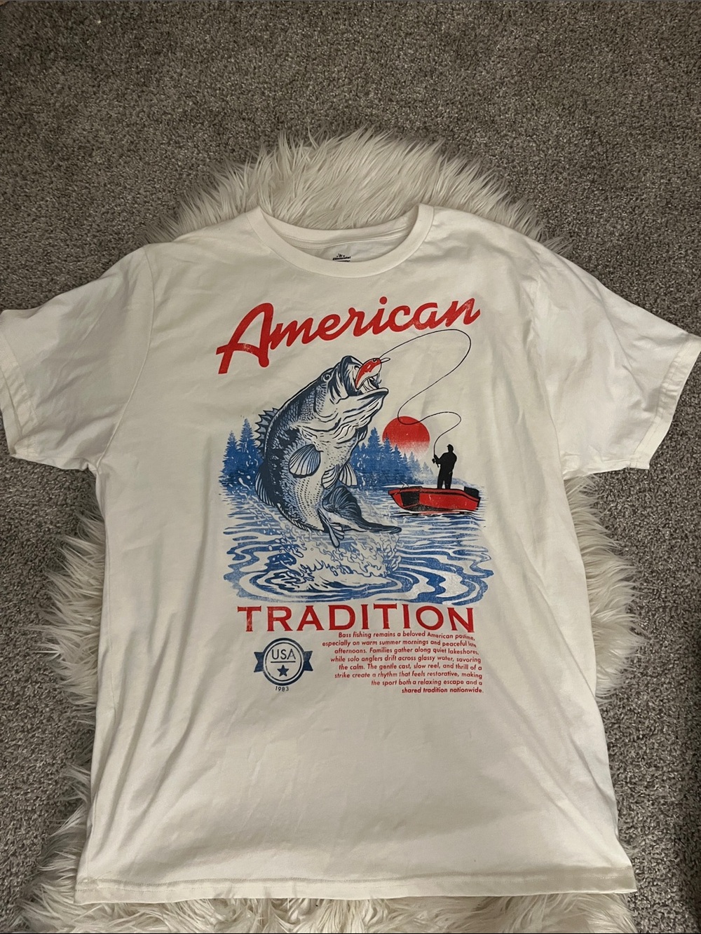 American Tradition Fishing Graphic Tee - White with Red & Blue Artwork